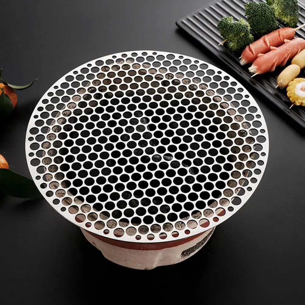 Universal Stainless Steel Barbecue Net Round Food Grade Metal Baking Grid Cellular Holes 18-30cm BBQ Charcoal Food Rack Cooking