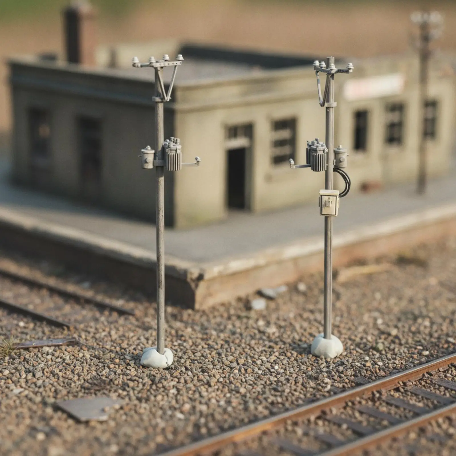 Hobby Grade Miniature Power Pole Kit for Railway Diorama Plastic Post with Weighted Base Display