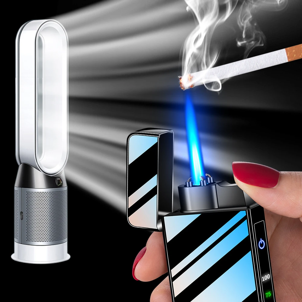 2 in 1 Jet Flame Arc Electric Lighter Torch Refillable Butane Gas With USB charging LED Display Power Windproof Lighter Gadgets