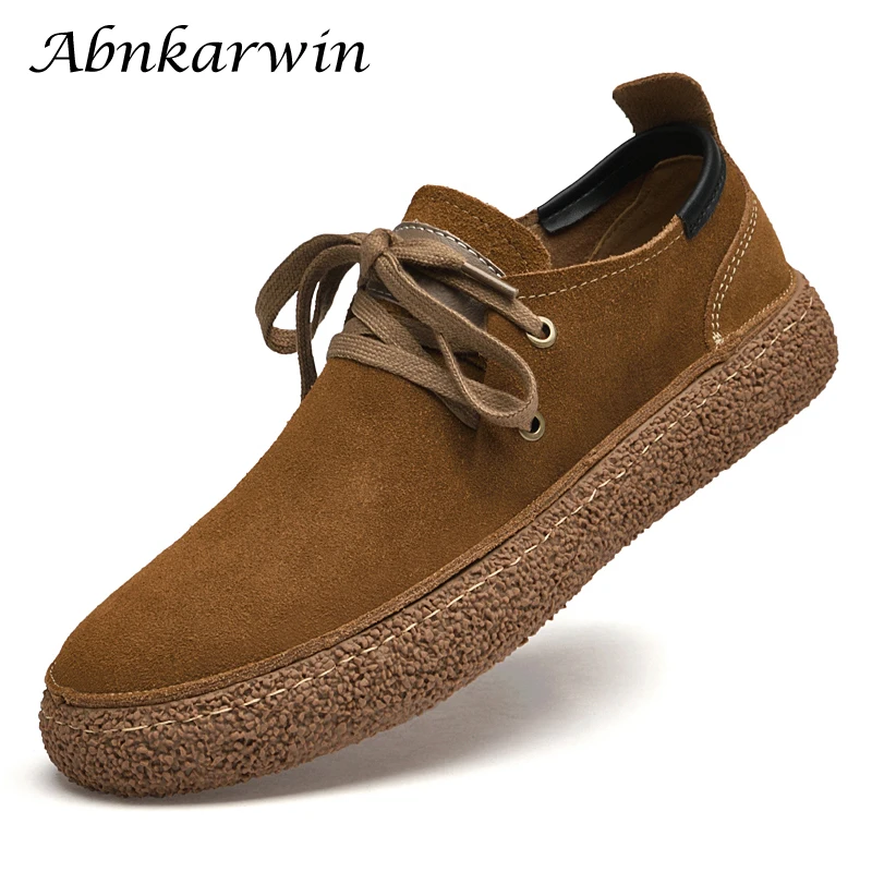 Spring Autumn Suede Genuine Leather Casual Men Shoes Anti-Skid Breathable Outdoor Luxury Brand Designer