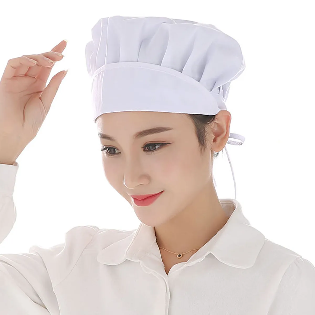 1pc Anti-Dust Chef Hat Premium Cotton Breathable Adjustable Working Cap For Catering Baking Kitchen Staff White