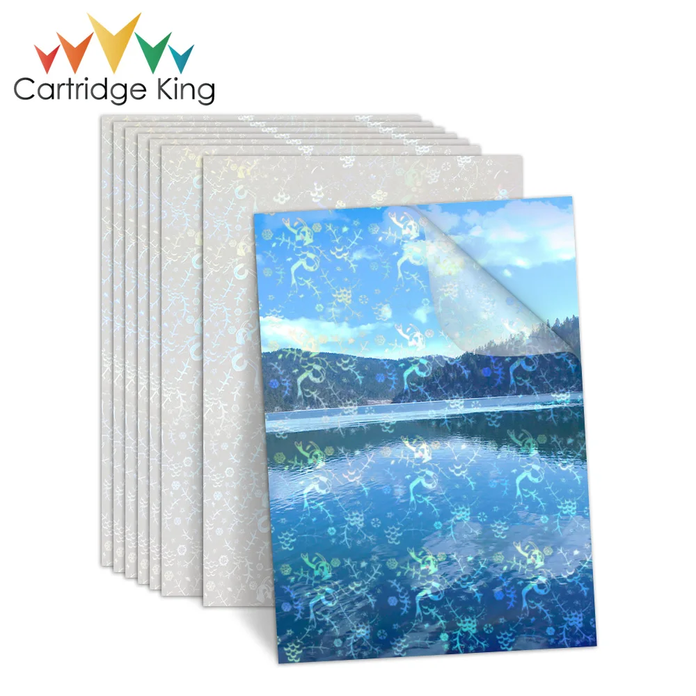 10 Sheets Half Transparent Holographic Cold Laminating Film on Paper Adhesive Sticker Film A4 Holographic Sand Foil Tape Back