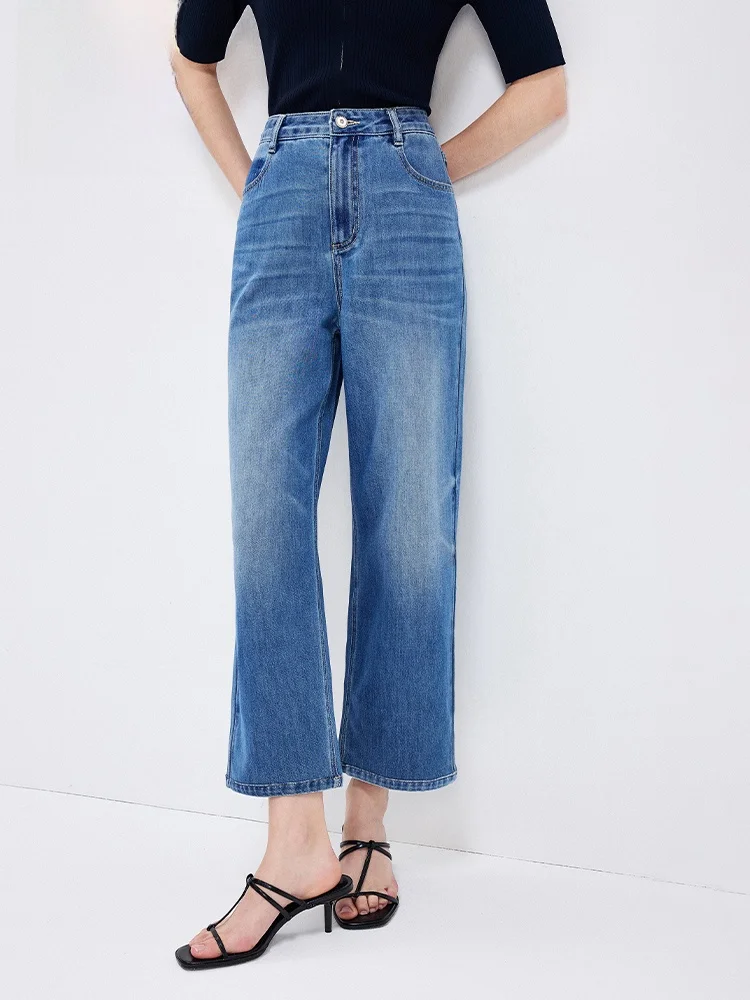 

Женские прямые джинсы Navigare с высокой талией, хлопковые, весна-лето, новые, повседневные, универсальные, укороченные, для города