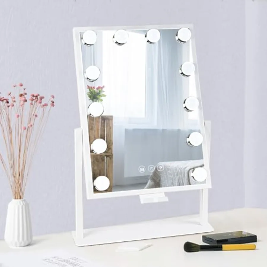 Vanity Mirror with Lights Hollywood Lighted Makeup Mirror with Phone Holder Smart Touch Control 3 Color Lighting Modes Detachab