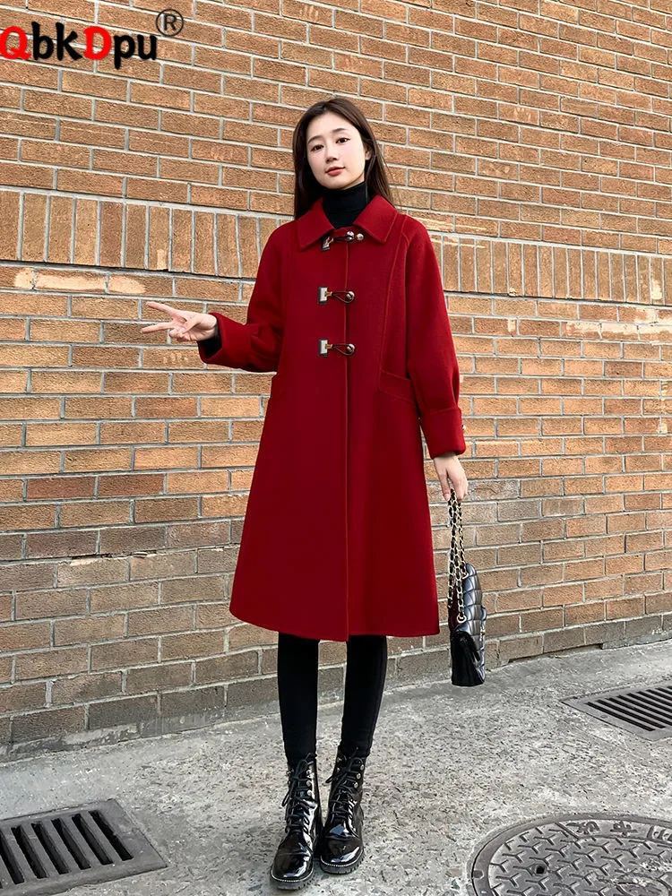 

Cotton Padded Lined Lapel Collar Woolen Coat Winter New Big Size Mid Length Overcoat Warm Single Breasted Thick Elegant Casaco