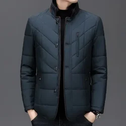 Men's Winter High-end Cotton Coat Jacket Mid-age Solid Color Stand Collar Thermal Protection Casual Style Cross-border Wear