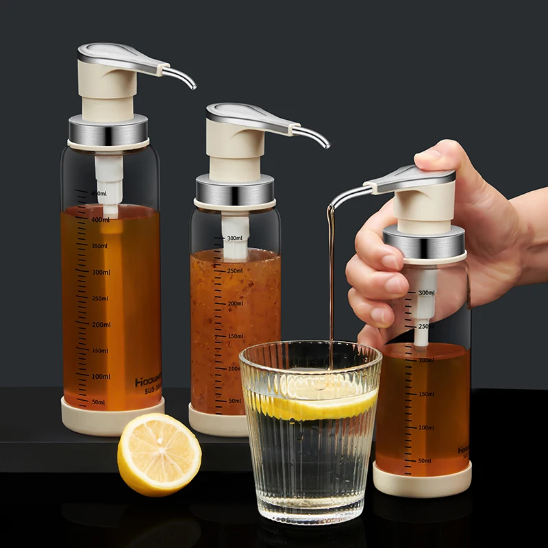 Press type honey bottle high borosilicate glass No Drip can control up to 16oz syrup dispenser kitchen tool container
