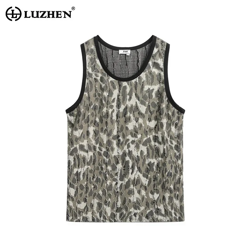 

LUZHEN 2025 Summer High Quality Breathable Leopard Print Sleeveless T-shirts Men's Fashion Sports Niche Casual Tank Tops JY2943