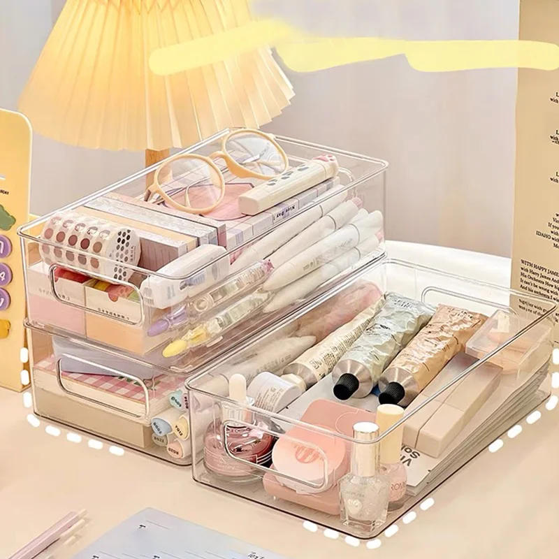 3 desktop transparent storage boxes Cosmetics jewelry organizer plastic box storage basket