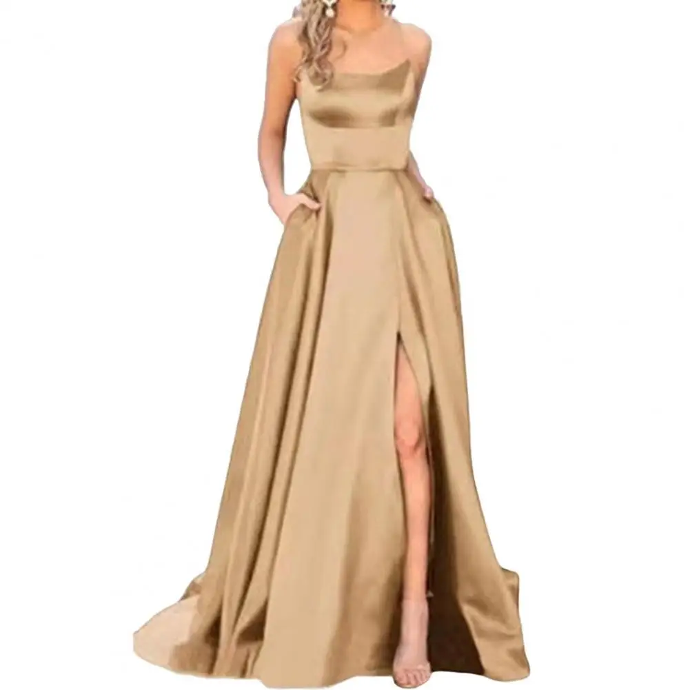 Women Spaghetti Strap Satin Prom Dress Long Elegant Mint Green Backless Summer A-line Maxi Evening Party Gown Vestidos Gala