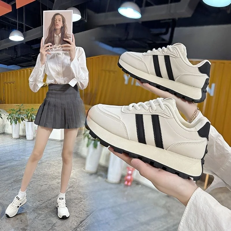 

Autumn Spring Women's Sporty Dad Casual Versatile White Shoes Fashionable Korean Style Flat Bottom Warmth Provided