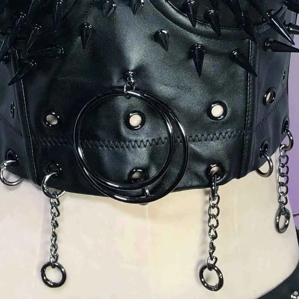 Punk Rock Red Studded Goth 90s Grunge Hand Made Harajuku Emo Kawaii Eco DIY Gothic Y2K Vegan Leather TOPS Teen E-Girls