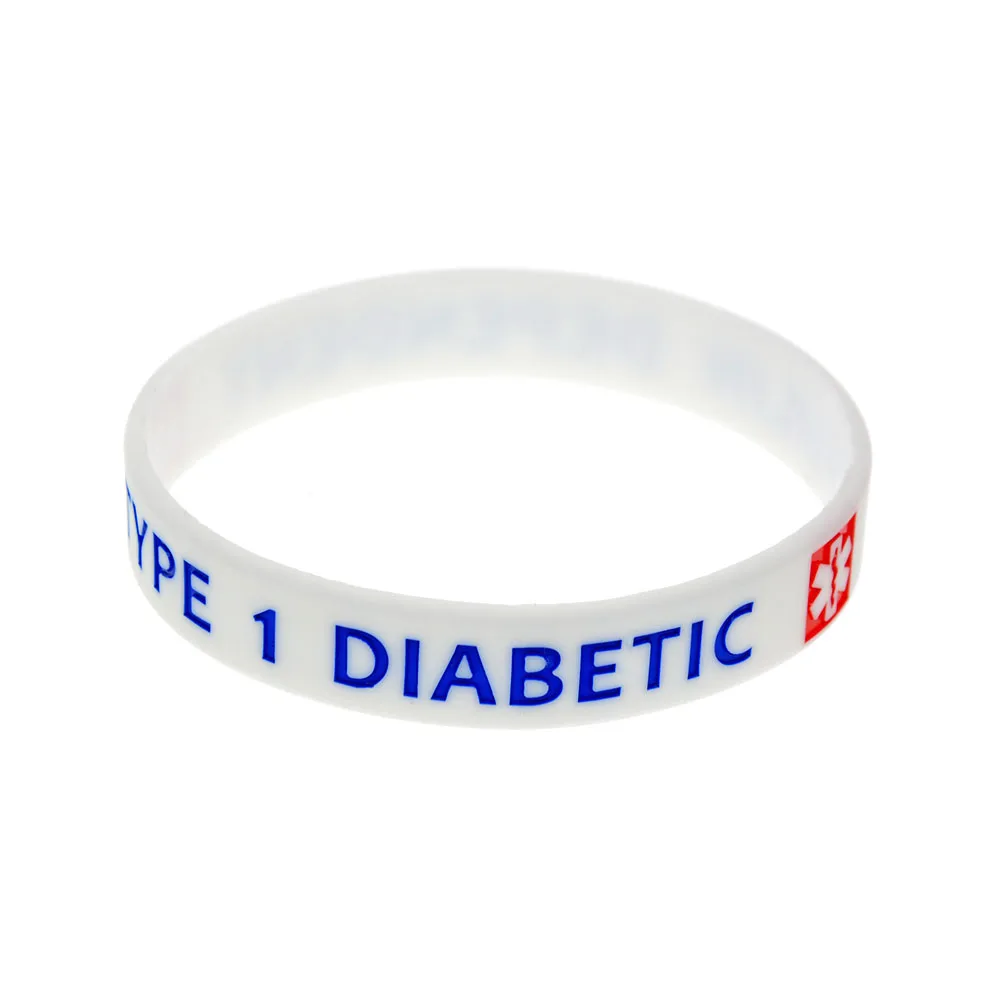 50 Stück Typ 1 Diabetiker, insulindependente Silikon-Gummi-Armbänder, medizinische ID-Armbänder, weiß – Detail 4