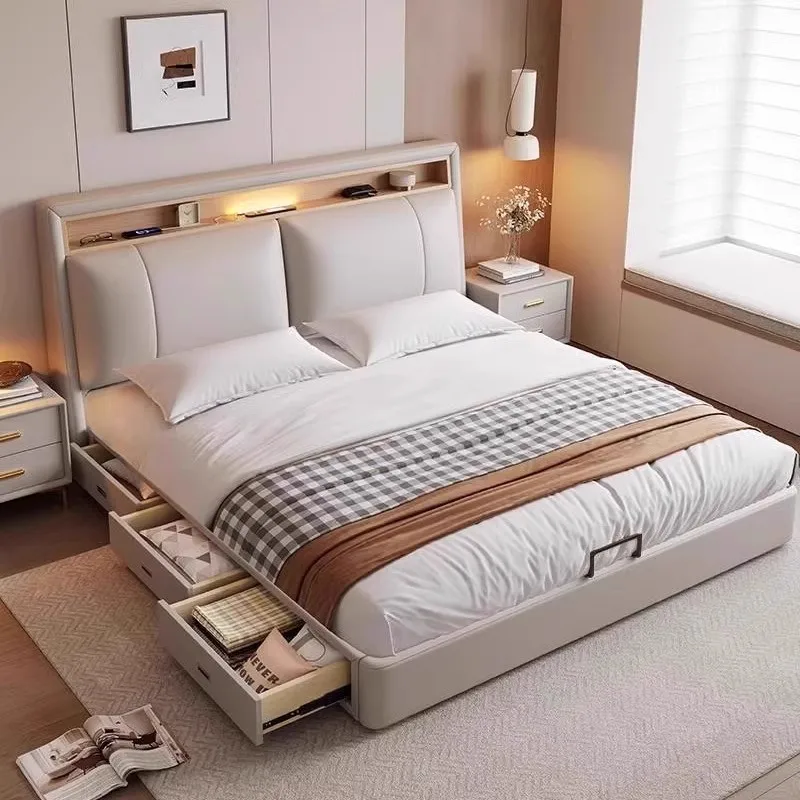 

Gray Frame Double Bed Drawers Modern Headboard Living Room Bedroom Double Bed Full Size Storage Camas Matrimoniales Furniture