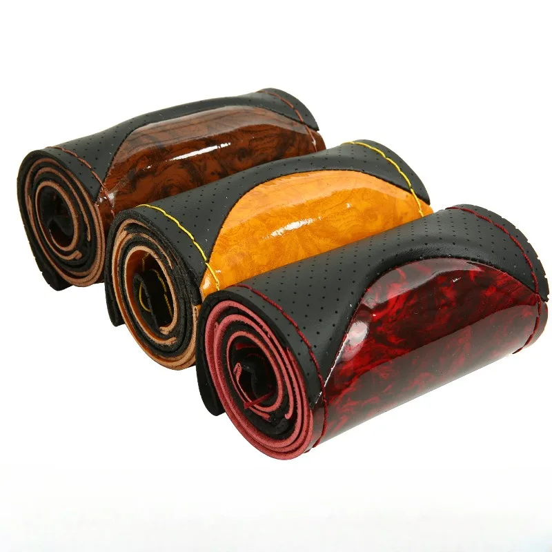 

Wood Grain Leather Braiding Car Steering Wheel Cover Universal DIY Hand Sewn Steering Wheel Covers Car Accessories Steeeing Wrap