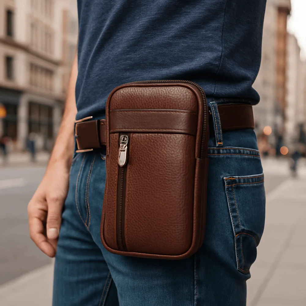 

Large Capacity Mobile Phone Pouch Case Leather Waterproof Phone Belt Clip Case Sports Multi-layer Phone Belt Hanging Pouch