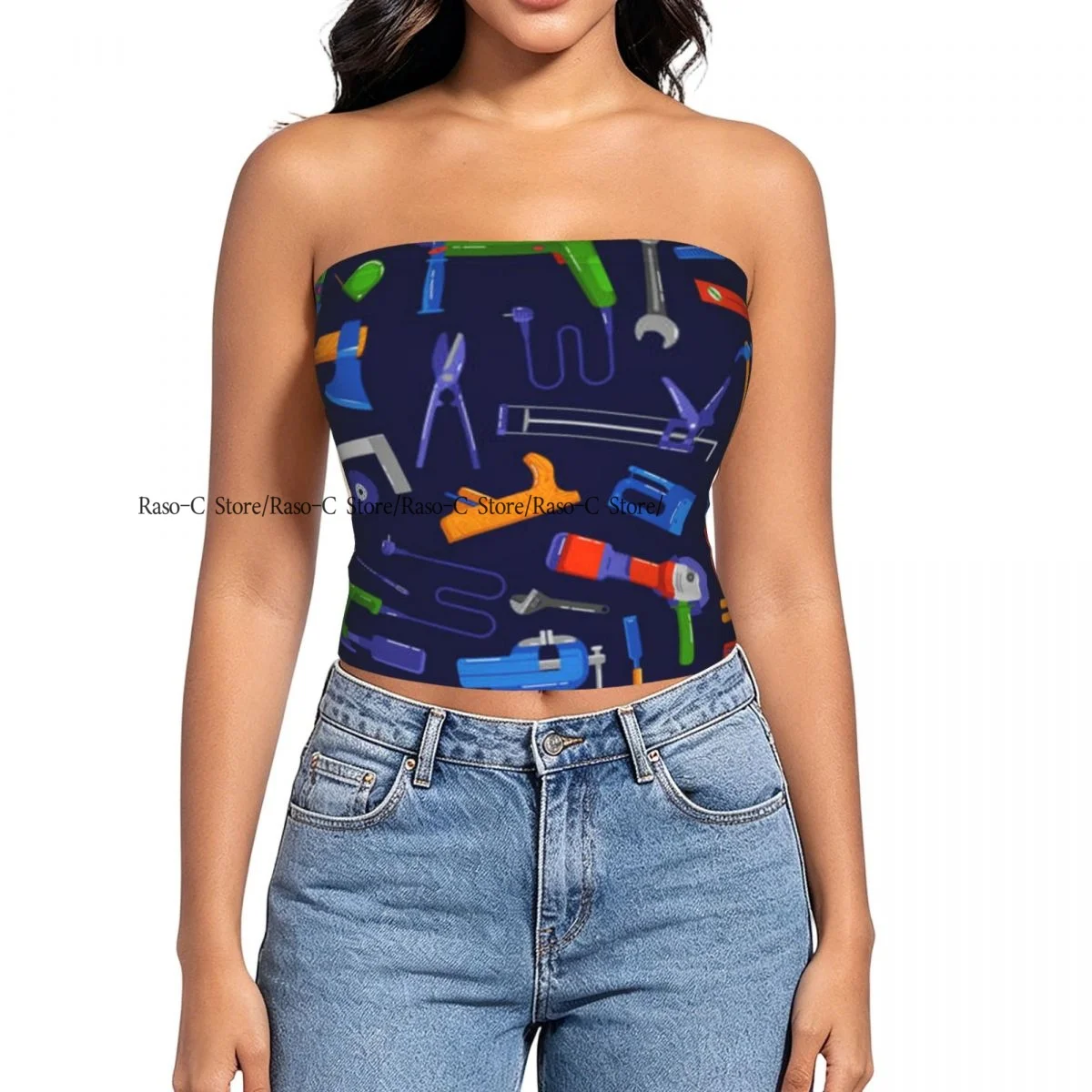 Women Block Crop Slim Tube Top Hardware Store Background Strapless Top For Summer Female Clothing