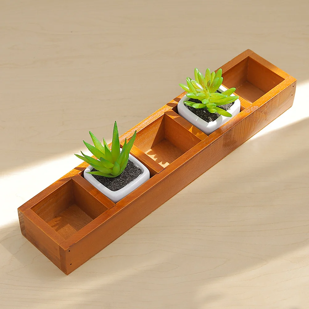 

1Pcs Rectangular Storage Box Wooden Succulents Organizer Rustic Craft Container Flower Pot Home Decor Multifunctional 5 Grids
