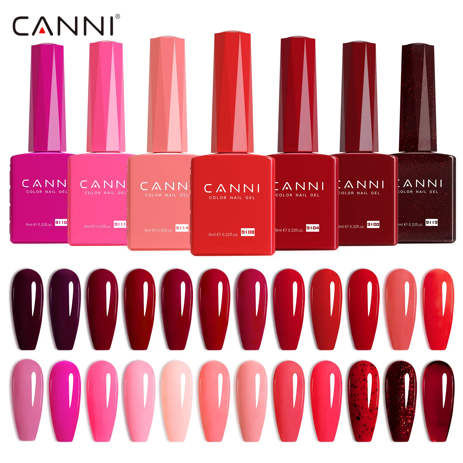 CANNI TPO/Hemaフリー ネイルジェルポリッシュ クリスマスレッドカラーコレクション セミパーマネントジェル 9ml フレンチゴージャスカラージェル