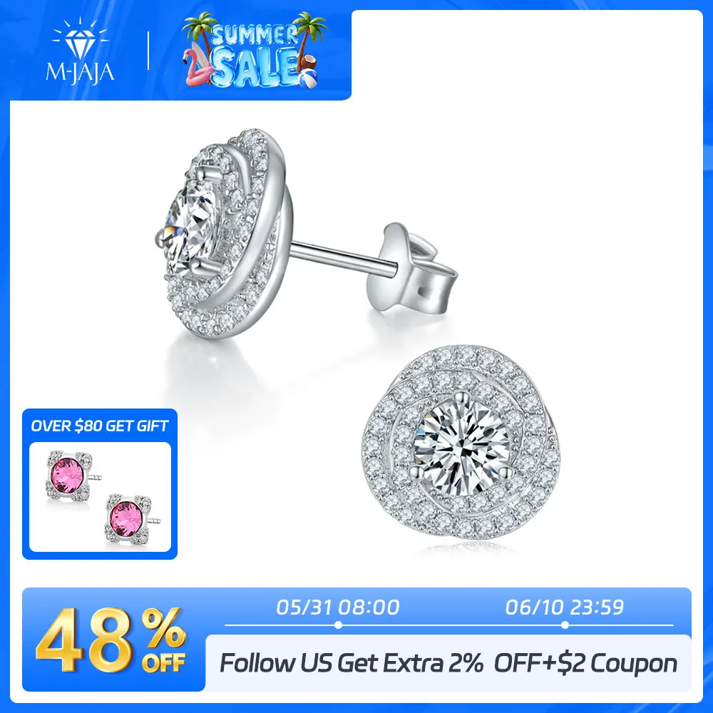 M-JAJA Full Moissanite Flower Stud Earrings 1ct Diamond Earrings for Women White Gold Plated S925 Sterling Silver Fine Jewelry