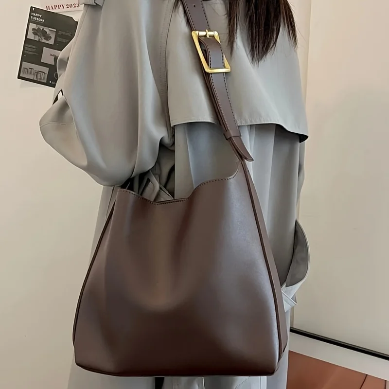 Women's Fashion Tote Bag, Minimalist Shoulder Handbag, Large Capacity Leather Crossbody Bag, Adjustable Strap, for Work Commuter
