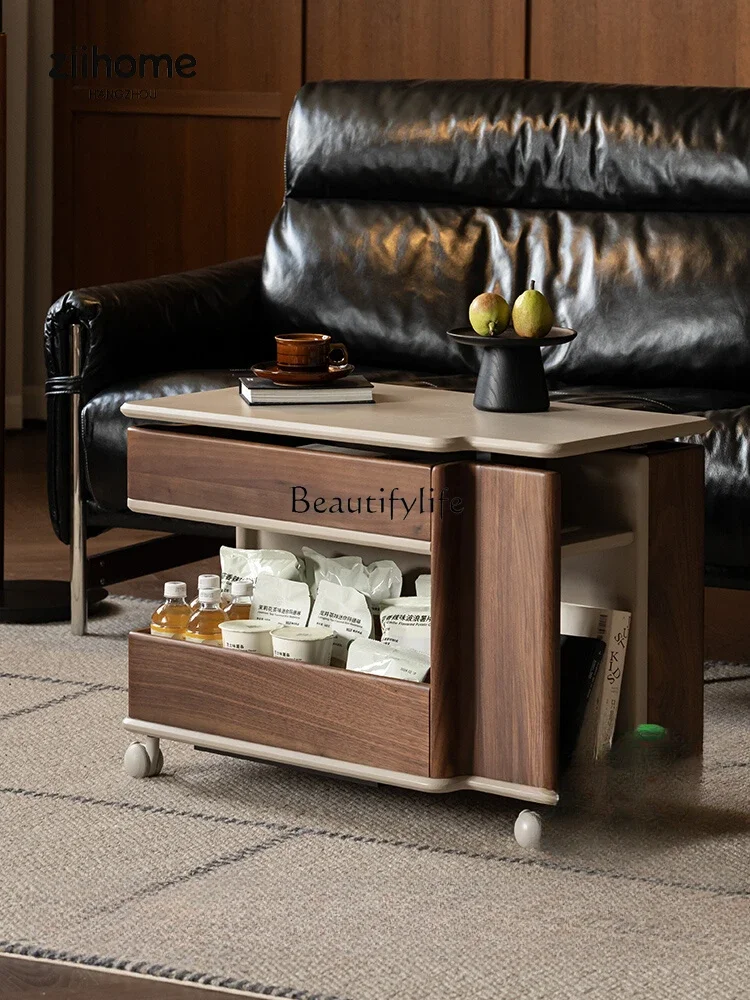 

54-Multifunctional solid wood lifting coffee table, living room home 2025 new cart side table