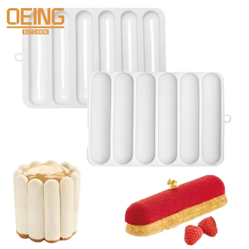 

Long Eclair Chocolate Dessert Baking Silicone Mold French Pastry Finger Shaped Puffs Granola Bar Log Mold Kitchen Bakeware