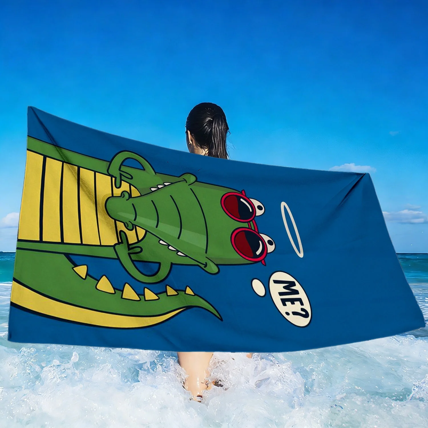 Funny Crocodile Beach Towel, Cartoon Angel Croc with 