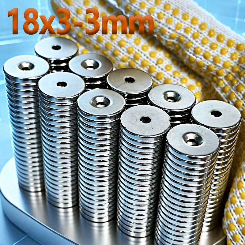 N35 NdfeB 18x3-3mm Magnet Round Hole Shape Neodymium Office Fridge Magnet Permanent Magnetic Imanes 18*3-3mm Accessory 2-80pcs