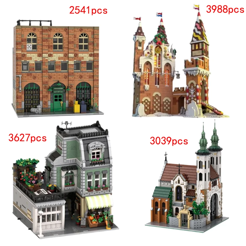 MOC-107637 130576 59472 124447 Small Grain Assembled Blocks Street View Architectural Model Toy for Churches