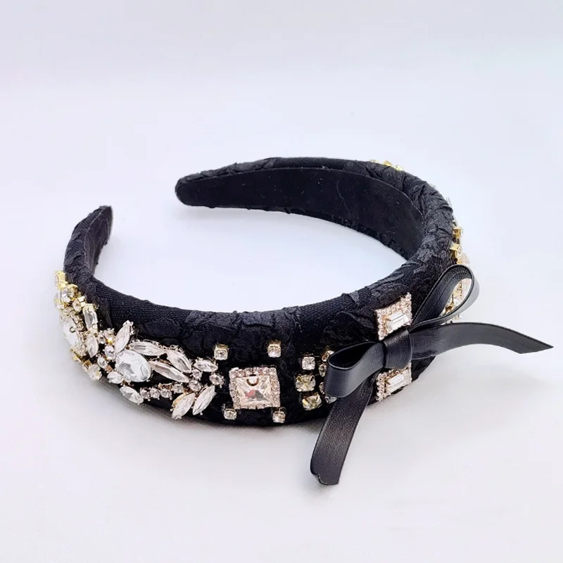 

Exquisite Full Diamond Thin Sponge Hair Bands Headband High Skull Top Bow Jacquard Fabric Hairbands Accessories Women Hair Clip