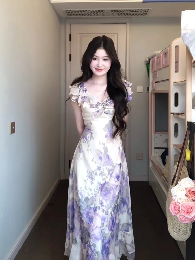 

KENI plus Size Floral Print V-Neck Dress Women's Summer Beautiful Holiday Style Slimming Long Dress A-Line Korean Style High ...
