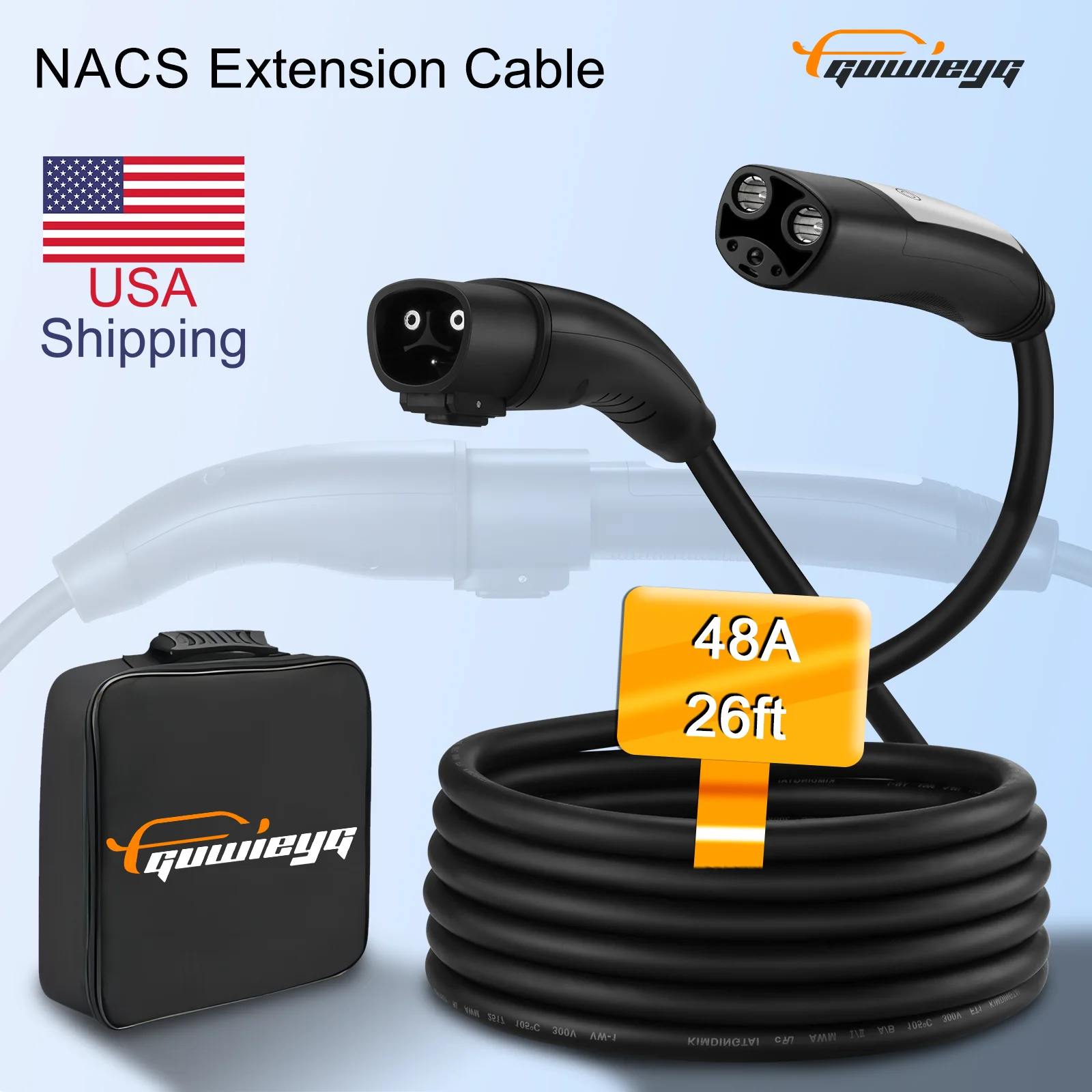 EV Charger Extension Cord for Tesla, 26ft Max 240V 48A Compatible with Model 3/Y/X/S/, EV Charger Extension Cords