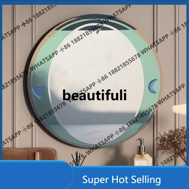 D85 Crystal glass bathroom mirror washstand wall hanging high-end jadeite green glass light luxury vanity mirror