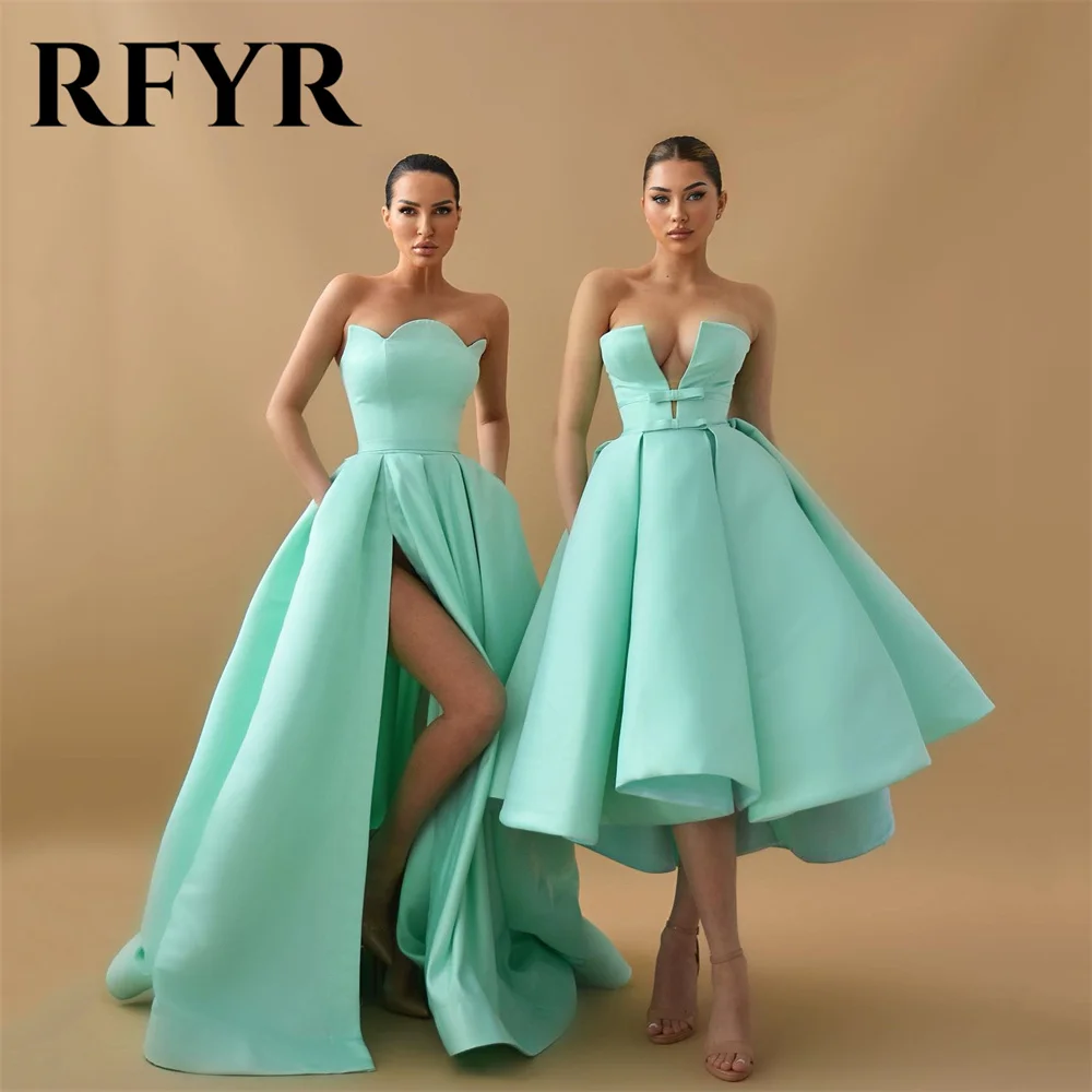 RFYR Elegant Mint Green Short Prom Dress V-Neck Mini Party Evening Gowns 2024 Newest Satin Robe De Soirée Candy Color Ball Gown