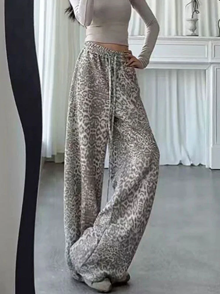 Zoki Y2K الأمريكية ليوبارد بانت المرأة الهيب هوب عالية الخصر الشارع الشهير الرجعية بنطلون Harajuku خريف شتاء عادية Bf الدانتيل يصل السراويل #6