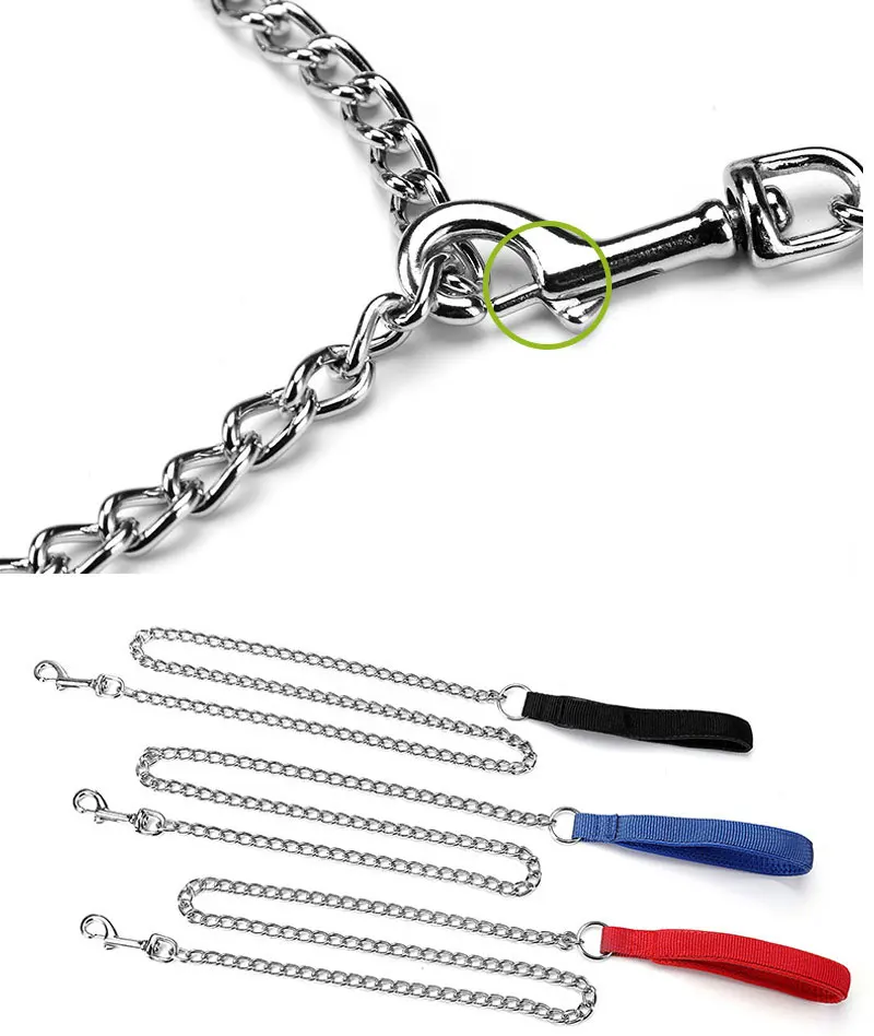Bissfeste Eisenketten-Leine 120CM Metall-Hundekette Hundeleine Metall-Trainingsleine mit Weichem Griff für Mittelgroße und Große Hunde – Detail 4