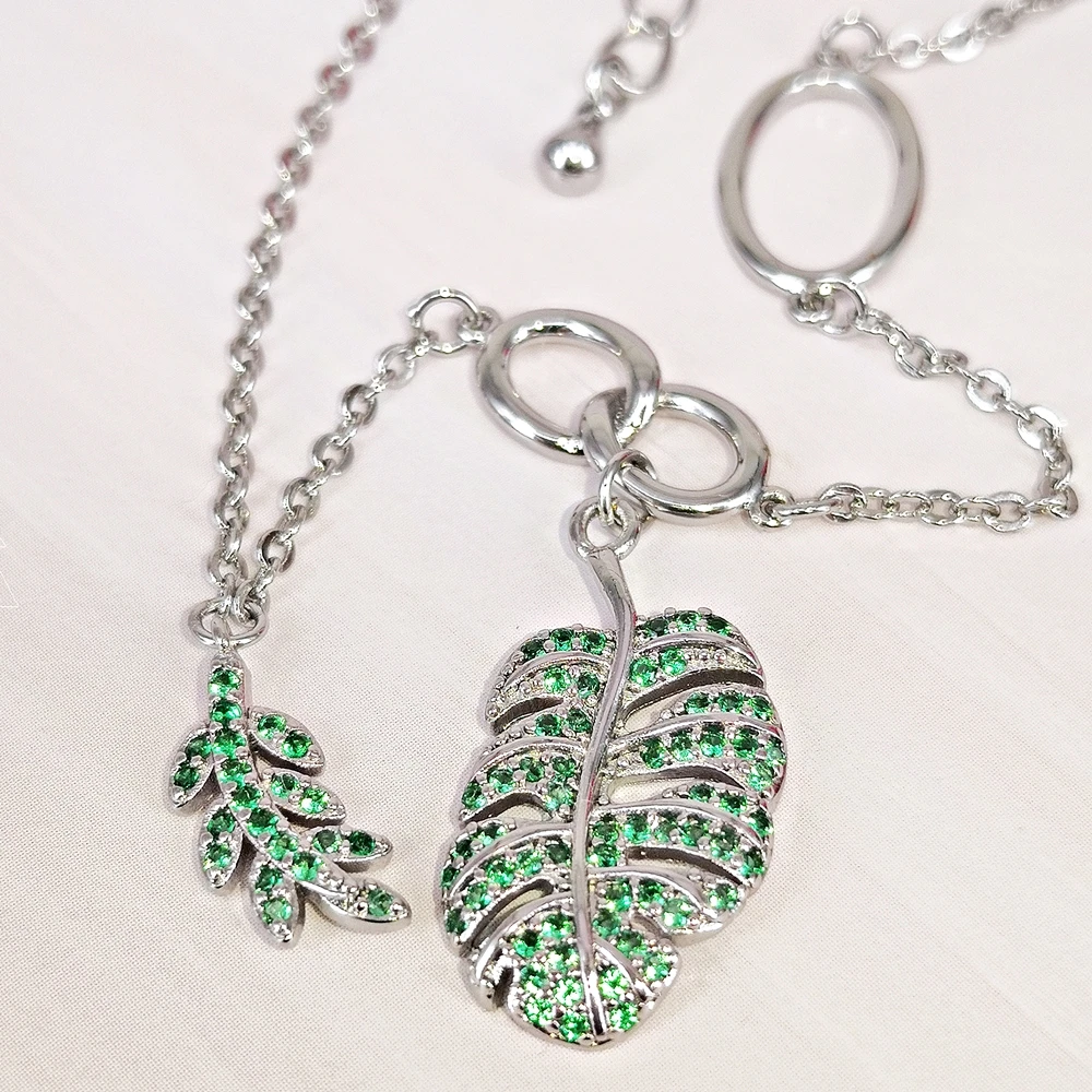 DreamCarnival1989 New Charms Bracelet for Women 20 cm Tropical Leaves Emerald Green CZ Party Fashion Jewelry DreamCarnival1989