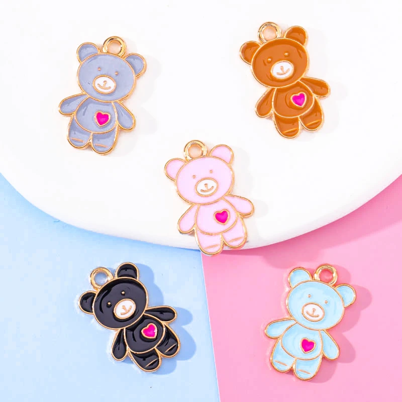 20Pcs 13*20mm Cute Mixed Color Enamel Bear Pendant DIY Charm Jewelry Making Accessories Animal Necklace Earring Keychain Pendant