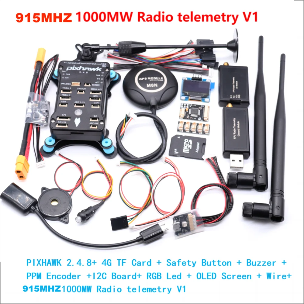 Pixhawk 2.4.8 PRO PX4 PIX 32-bits vluchtcontroller + M8N GPS + 433/915Mhz 100/500mw radiotelemetrie + veiligheidsschakelaar + zoemer + rgb + I2C