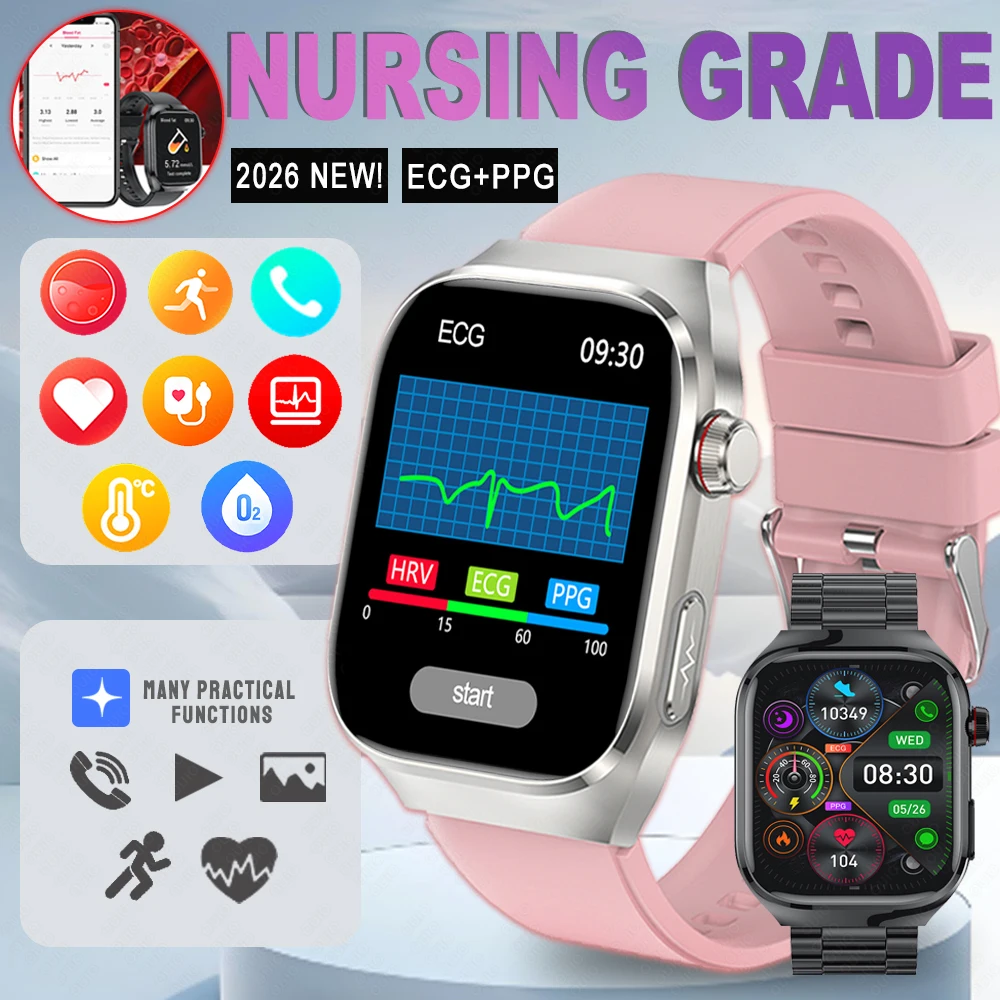 

New Uric Acid Blood Lipids Healthy Smartwatch 650mAh ECG+PPG Blood Oxygen Remote Family Care IP68 Waterproof BT Call Smart Watch