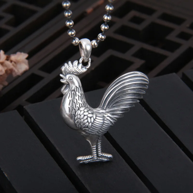 Hollow Vivid Cock Pendants Necklaces Unusual Neutral Men Women Animal Gifts Jewelry Glossy 925 Silver Rooster Necklace NO Chains