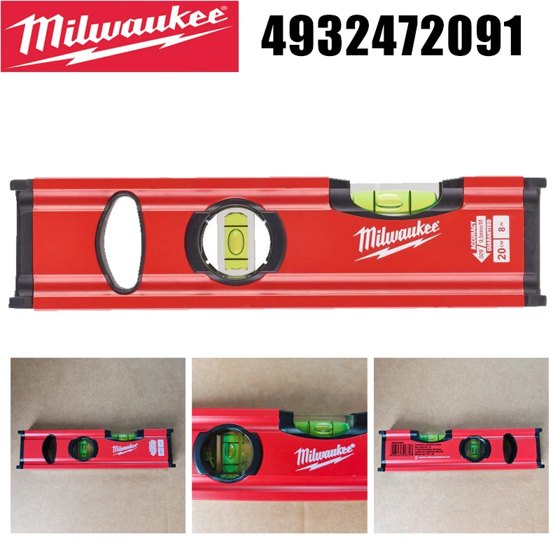 Milwaukee 4932472091 8-Inch/20cm Aluminum Torpedo Level with 2 Vials 0.5mm/m High Accuracyn Shockproof End Caps