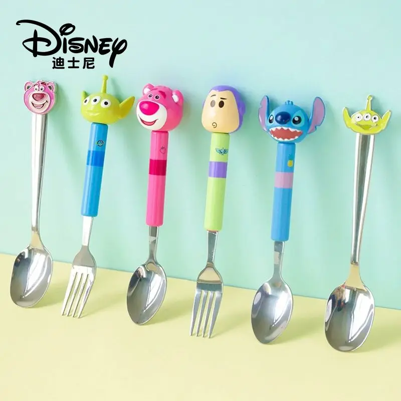 Disney Lotso Buzz Lightyear Stitch Alien children's new creative cute and fun cartoon tableware stainless steel spoon and fork