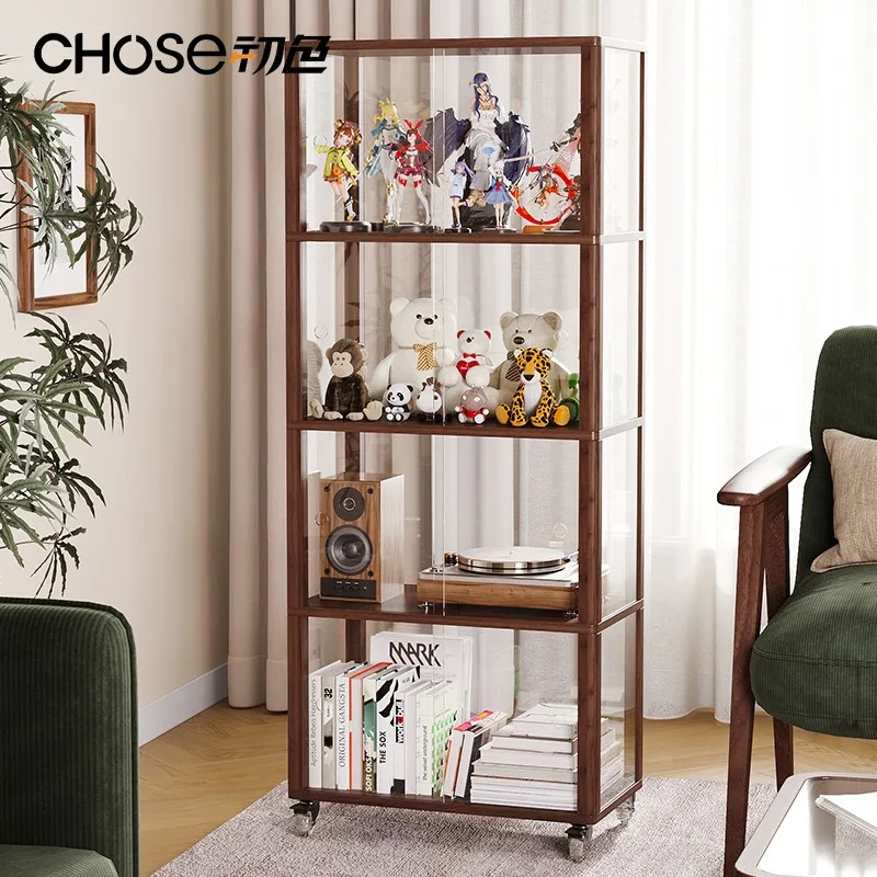 

Прозрачный шкаф Акриловое многослойное хранилище Четырехсторонний прозрачный дисплей Дисплей для фигурок Массив дерева