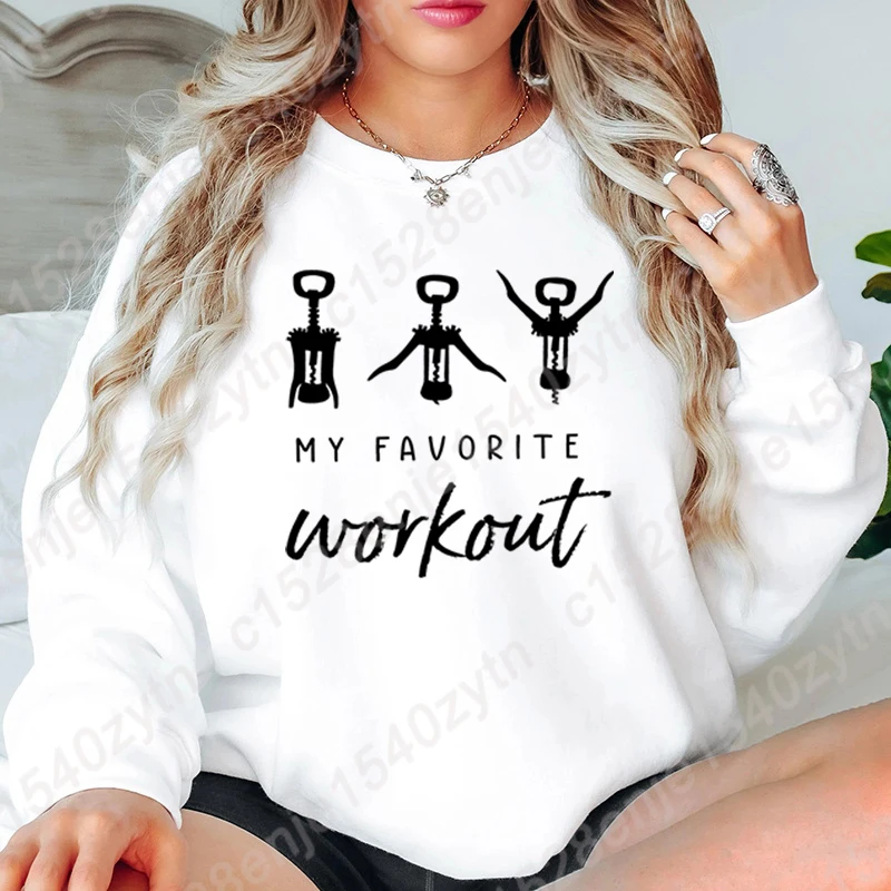 Pull imprimé My Favorite Workout pour femme, vêtements populaires, haut personnalisé créatif, pull décontracté à col rond pour femme, automne et hiver