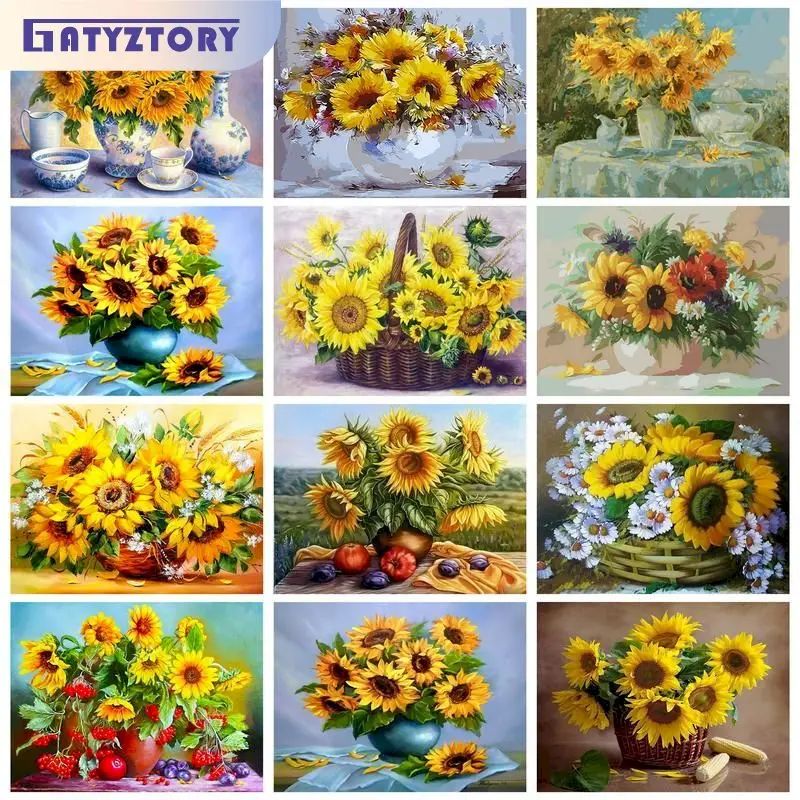 

GATYZTORY Acrylic Painting By Numbers Sunflowers Coloring On Numbers For Adults Gift Kill Time Picture Drawing Home Decors Diy C