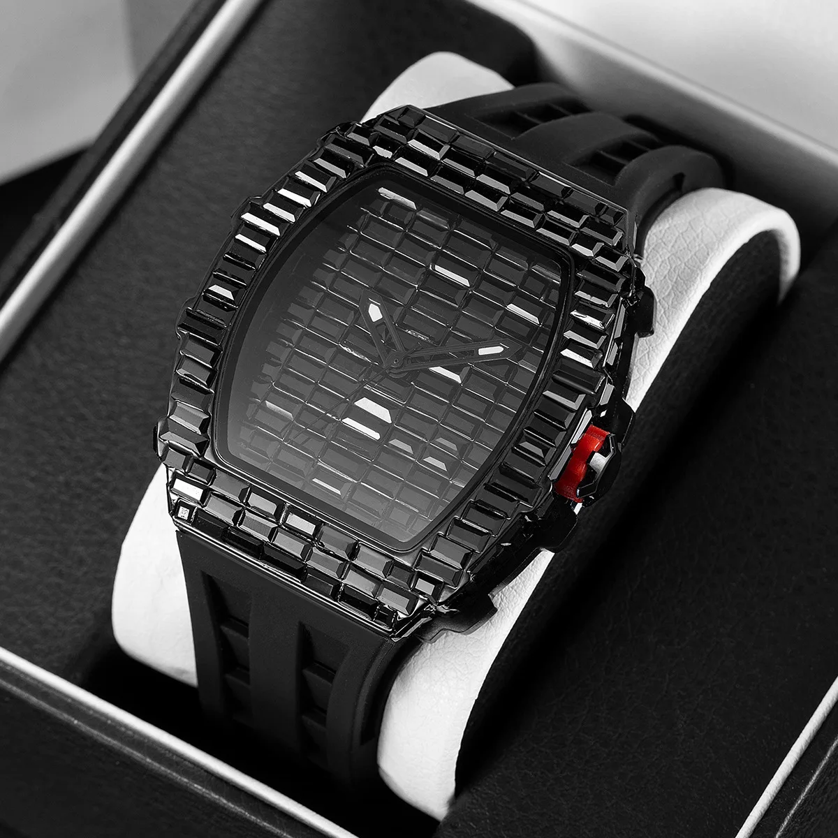 New Rectangular Black Zircon Wacth For Men Luxury Tonneau Mille Wristwatch Fashion Unique Iced Out Waterproof Clock Dropshipping