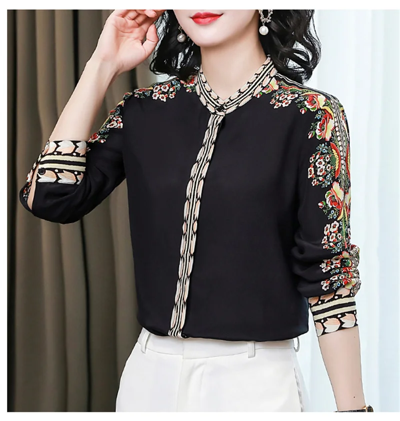 FANIECES 2XL 3XL Retro Print Elegant Chic Office Lady Button Up Shirt 2024 Spring Autumn Women Fashion Commute Tops Blouses 6258