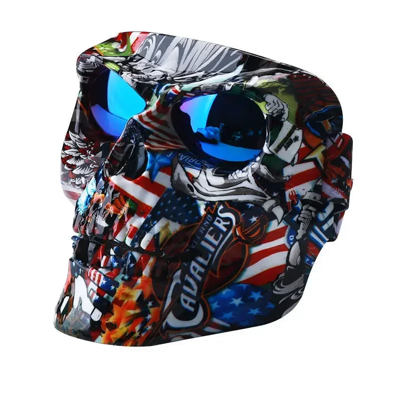 Face Shield Motorcycle Biker Full Face Plastic Skull Mask with Goggles Motocross Motorcycle Helmet Moto Casco Capacete Ghost
